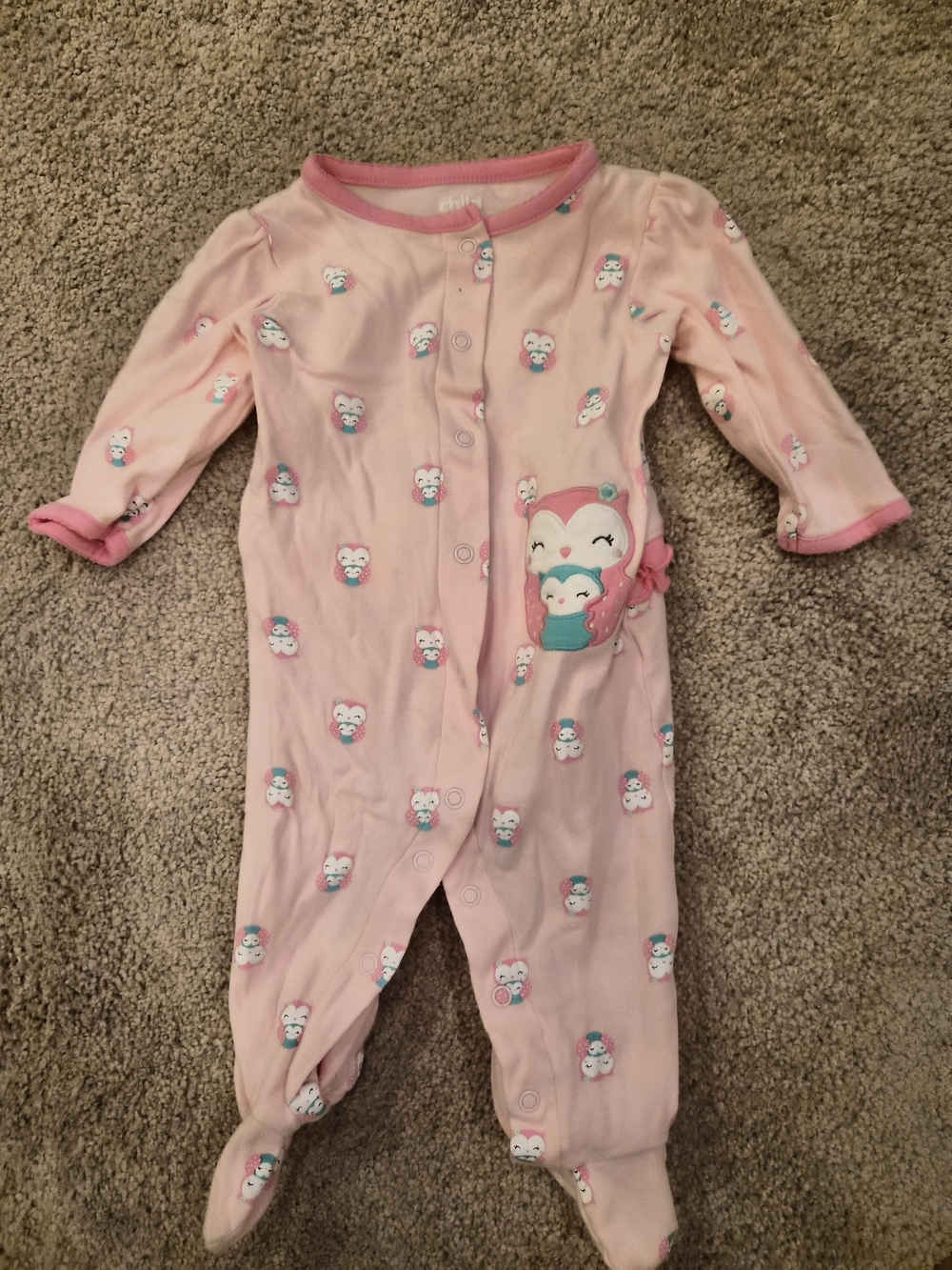 Girls Pink Owl-Print Baby One-Piece Footed Pajamas 3-6 Months